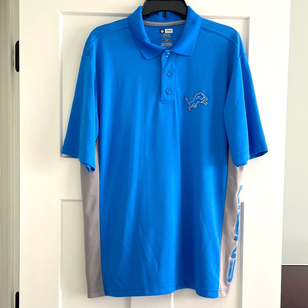 NFL Detroit Lions Blue and Gray Polo Shirt